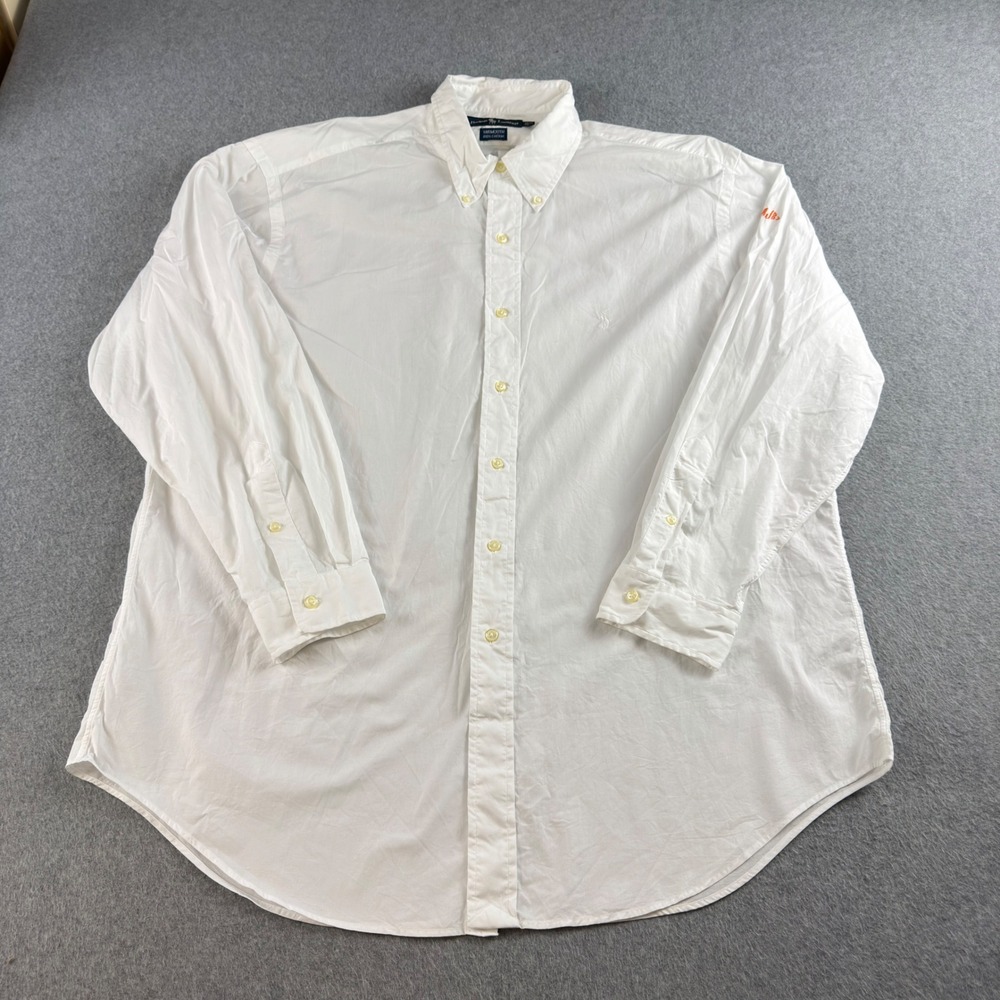 Vintage 90s Ralph Lauren Yarmouth White Cotton Button Down Shirt Mens XL 17-34